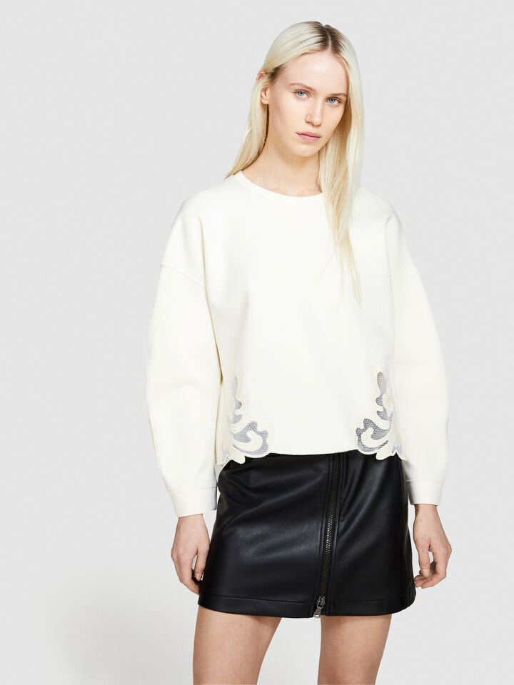 Sweatshirt with embroidery - women's sweatshirts - Creamy White | Sisley image number 4